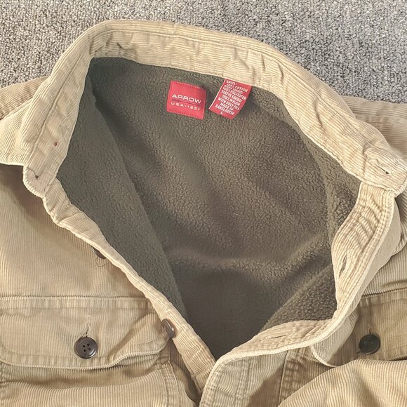 ARROW Vintage Shacket Men's L Tan Corduroy Heavy Flannel Lined Shirt Jacket - Picture 7 of 8